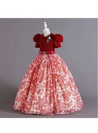 New Children's Chiffon Vintage Pattern Children's Dress Girls Wear Waist Striped Princess Dress 