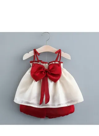 New Children Two-Piece Set Of Twilight Cloud Gauze Suspender Skirt Shorts 