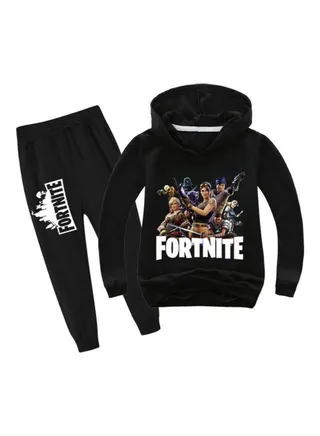 Fortnite Theme Printed Hoodie And Pant Set Black/White/Brown 