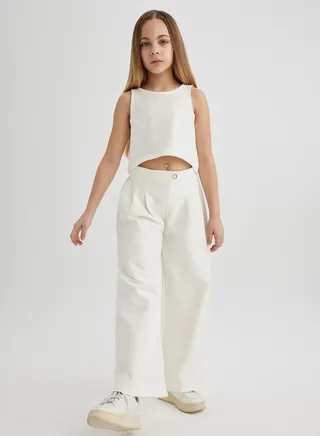 Girl Sleeveless Blouse Trousers 2 Piece Set 