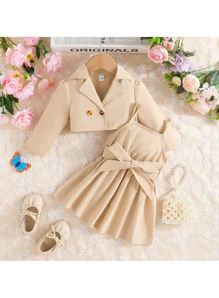 Girl's Long Sleeve And Halter Dress Two Piece Set 
