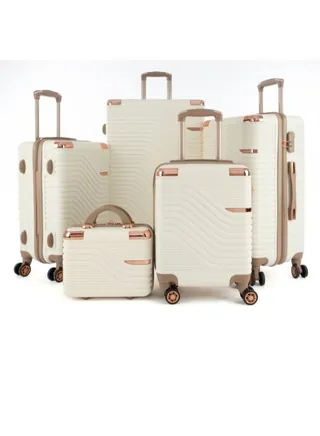 A travel bag set consisting of 5 luggage bags beige-gold color, size 32"/28"/24"/20"/12 inches 