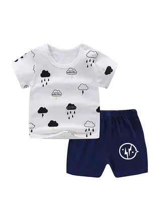 2 Piece Unisex Baby Short Sleeved Tops+Shorts Multicolour 