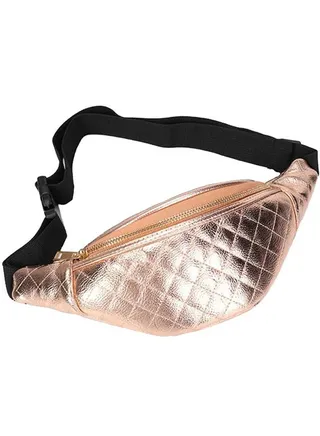 Zipper Solid Colour Waist Bag Gold 