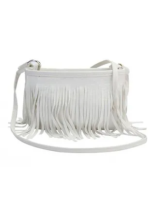 Tassels Faux Leather Sling Bag White 