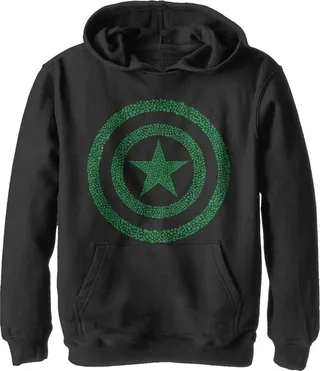 Boy's Marvel St. Patrick's Day Captain America Clover Shield Pull Over Hoodie - Black - Large
