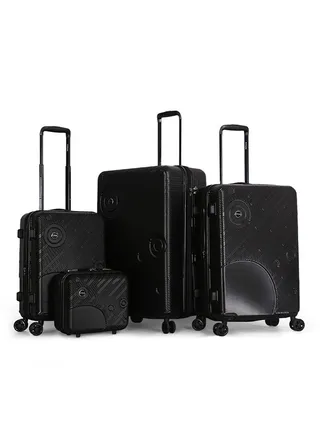 Titan 3 piece hard travel luggage set with cosmetic bag - black 