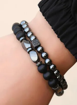 2Pcs Men’s Bracelet Made Of Stones 