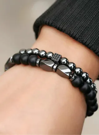 Stylish 2pcs Men's Bracelet Made Of Stones 