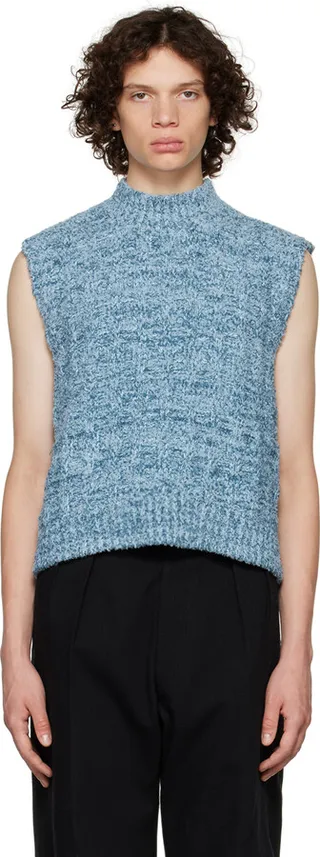Maison Margiela Blue Mock Neck Sweater Vest