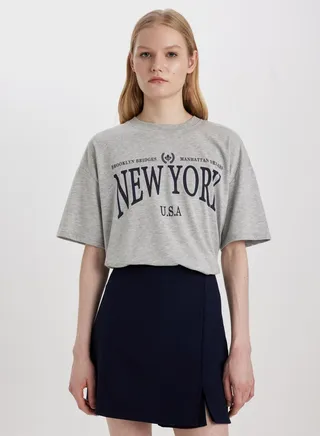 Oversize Fit Crew Neck Printed Short Sleeve T-Shir