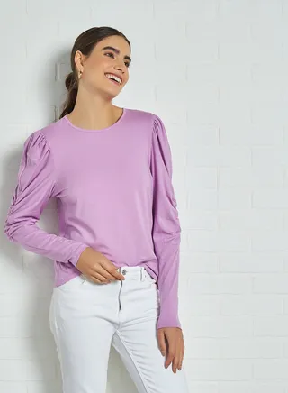 Panda Ruched Long Sleeve T-Shirt Violet Tulle 