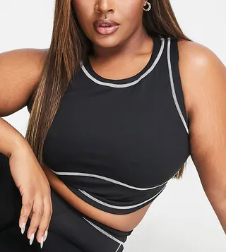 South Beach Plus over lock stitch racer tank top in black