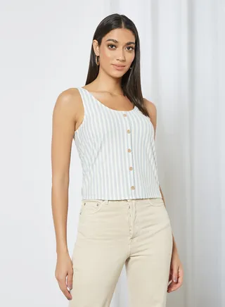 Striped Button Placket Vest Light Blue 