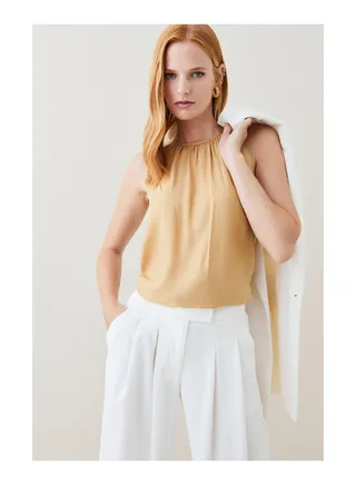 Silk Viscose Satin Woven Shell Top 