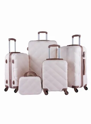 Hardside 5 Piece Luggage Trolley Set Beige/Gold 
