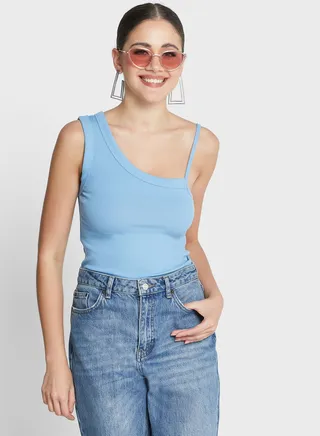 Ribbed Asymmetric Tank Top 