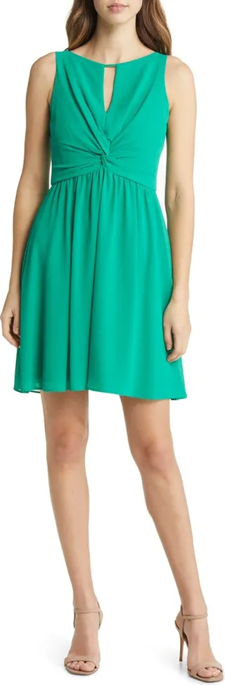 Twist Fit & Flare Chiffon Dress