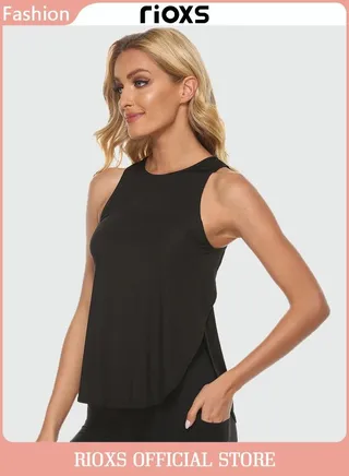 Women's Workout Tank Top Sleeveless Yoga Top Loose Fit Running Exercise Shirts Vest 