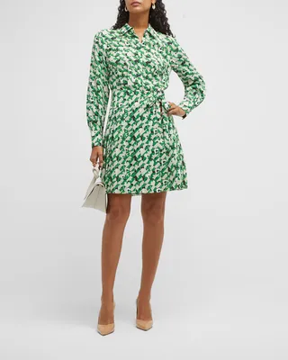 Pleated Abstract-Print Shirtdress