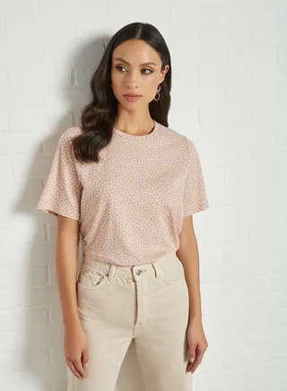 All-Over Ditsy Print T-Shirt Almond Buff 