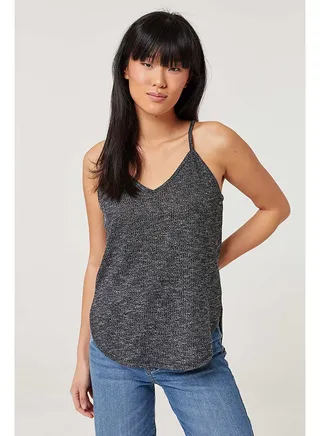 Stylish V-Neck Ribbed Tank Top Grey 