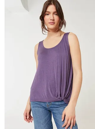 Plain Rayon Blend Soft Knit Vest Top Purple 
