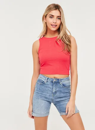 Ultra Crop Rib Back Caging Tank Top Pink 