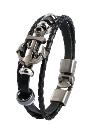 Zinc Alloy And Faux Leather Vintage Anchor Wristband 
