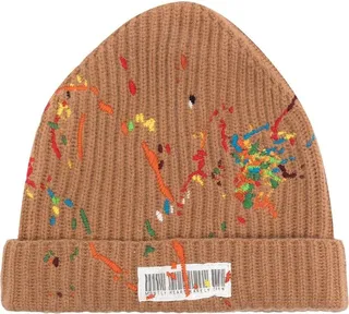 Barcode-Print Embroidered Beanie