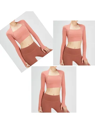 Cloud sense shawl cup fake two yoga clothes long sleeve outdoor sports shirt running shock absorbance fitness wear（Three pieces） 