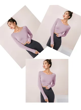 Autumn and winter yoga wear long sleeve slim-fit sports running fitness clothes with chest pad elastic tights（Three pieces） 