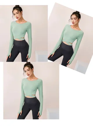 Autumn and winter yoga wear long sleeve slim-fit sports running fitness clothes with chest pad elastic tights（Three pieces） 