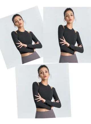Sports long-sleeved stretch slimming bodysuit Yoga jacket quick-drying running fitness wear（Three pieces） 