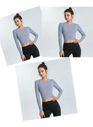 Sports long-sleeved stretch slimming bodysuit Yoga jacket quick-drying running fitness wear（Three pieces） 