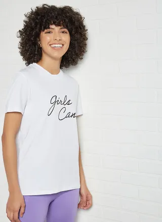 Slogan T-Shirt Bright Whiteprint:Girls Can 