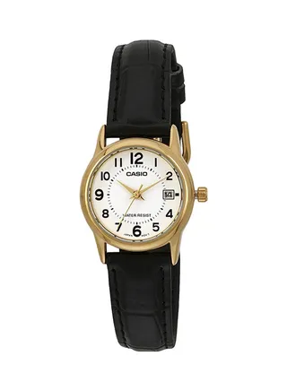 Women's Leather Analog Wrist Watch LTP-V002GL-7BUDF - 25 mm - Black 