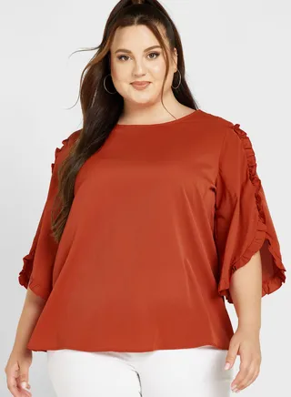 Batwing Wide Sleeve Frill Trim Top