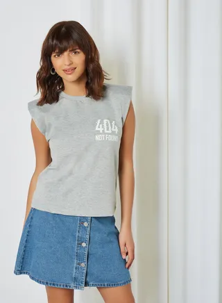 Contrast Text T-Shirt Gray 