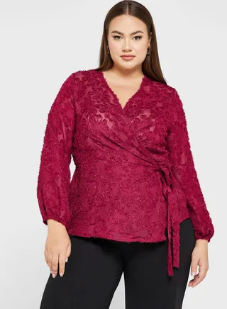 Lace Textured Wrap Detail Top