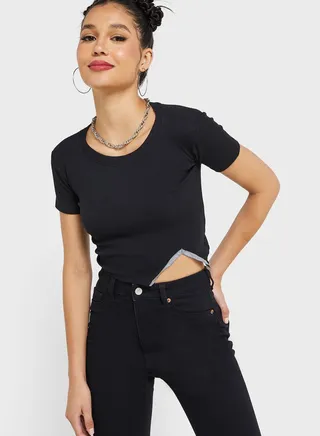 Urban Minx Slit Hem Cropped T-Shirt 