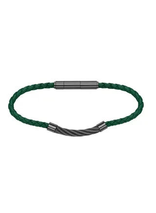 Police Kingpins Green & Gun Leather & Stainless Steel Gents Bracelet - PEAGB0005449 