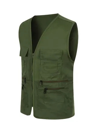 Multi-Pocket Solid Vest Army Green 
