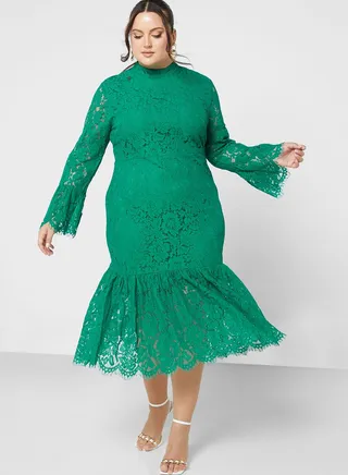 Lace Detail Fringe Hem Dress