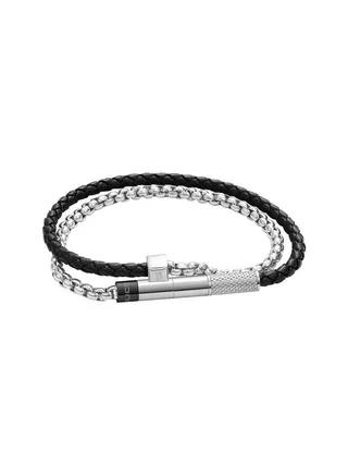 Police Blend Silver & Black Leather & Stainless Steel Gents Bracelet - PEAGB0011501 