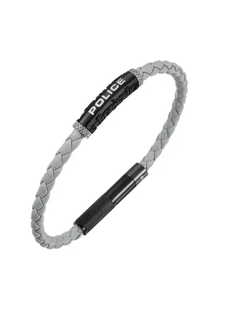 Police Warren Grey Leather With Black And Gun Wing Logo Gents Bracelet - PEAGB0033603 