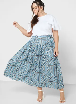 Geometric Print Pleated Skirt