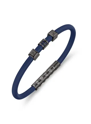 Police Flake Blue Leather With Gun Logo Gents Bracelet - PEAGB0033906 