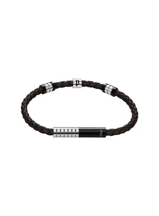 Police Twisty Black & Silver Leather & Stainless Steel Gents Bracelet - PEAGB0012604 
