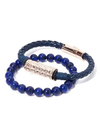 Set of 2 Leather and Beads Bracelet 